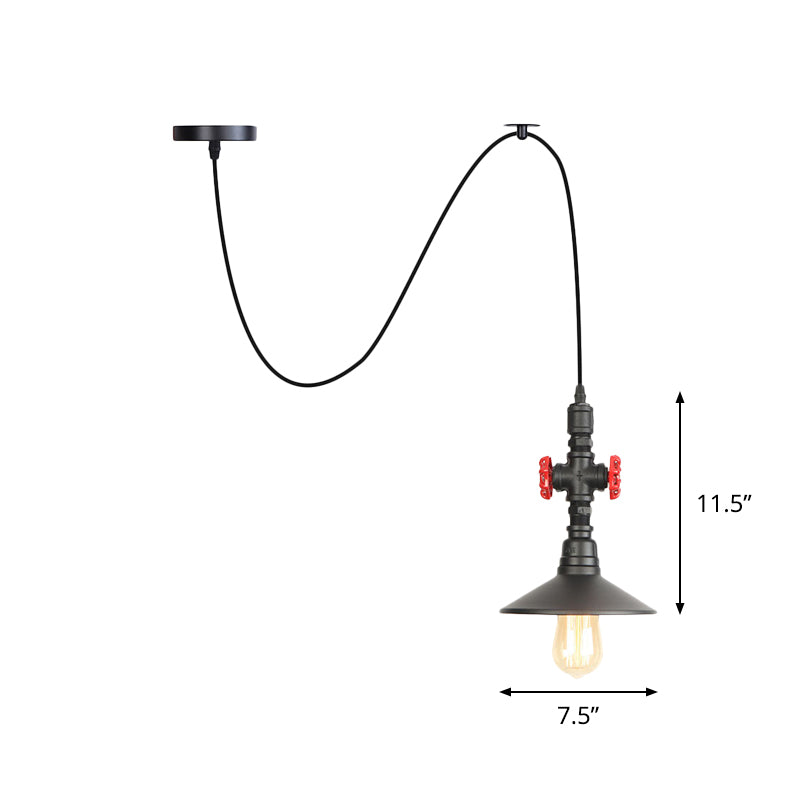 Black Iron Vintage Down Lighting Pendant With 1 Bulb - Perfect For Coffee Shops