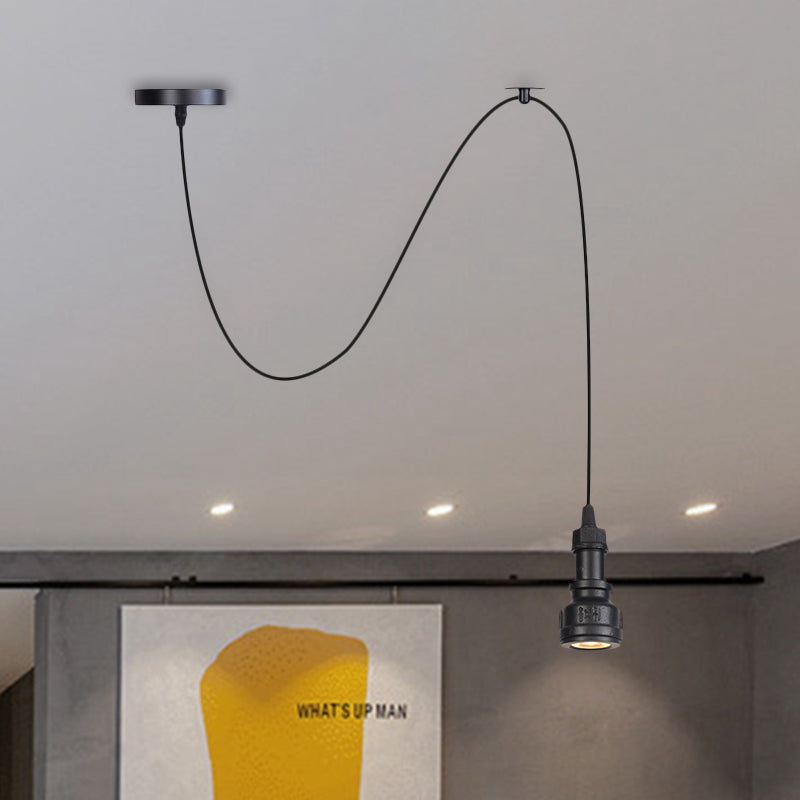 Antiqued Black Metal Water Pipe Pendant Lamp For Foyer - Head Design