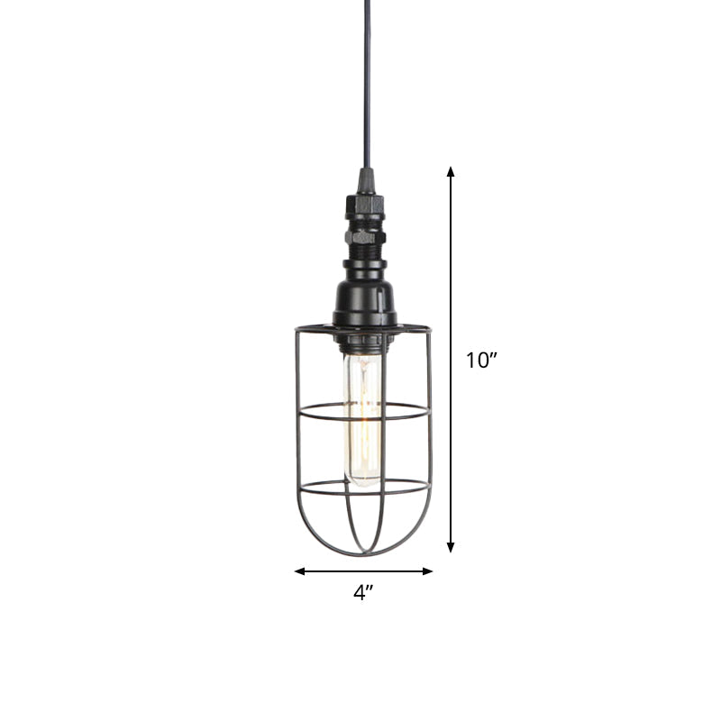 Sleek Black Caged Iron Pendant Light - Farmhouse Style For Coffee Shops 1 Bulb Suspension