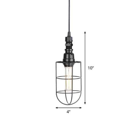 Sleek Black Caged Iron Pendant Light - Farmhouse Style For Coffee Shops 1 Bulb Suspension