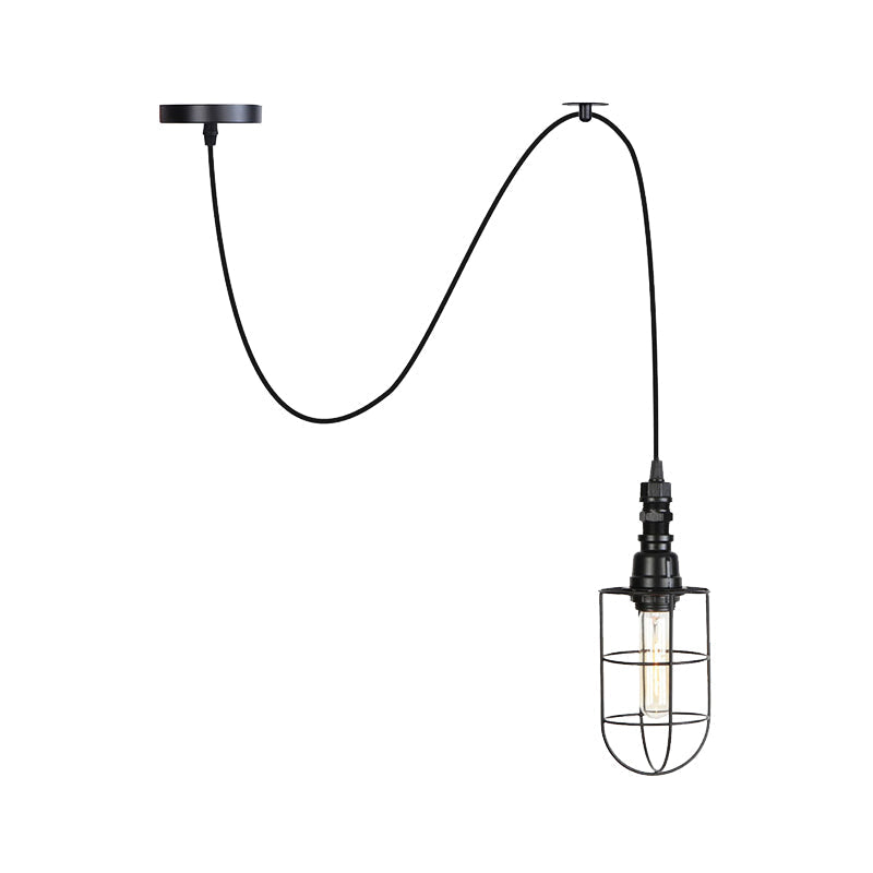 Sleek Black Caged Iron Pendant Light - Farmhouse Style For Coffee Shops 1 Bulb Suspension