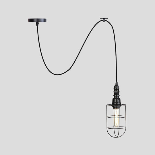 Sleek Black Caged Iron Pendant Light - Farmhouse Style For Coffee Shops 1 Bulb Suspension