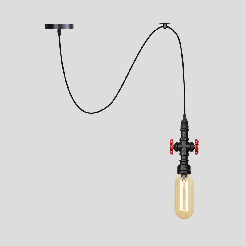 Vintage Amber Glass Swag Pendant Light - Restaurant Sphere/Capsule Design 1-Head With Black Pipe