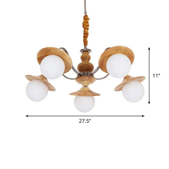 Contemporary Wood Chandelier With Flared Design - 5 Bulb Hanging Light Kit For Restaurants