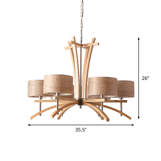 Modern Beige Radial Chandelier With Wood Suspended Shades - 3/6 Lights Pendant Lamp