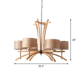 Modernist Wood Pendant Chandelier - Beige Radial Ceiling Light With 3/6 Suspended Lights And Shade