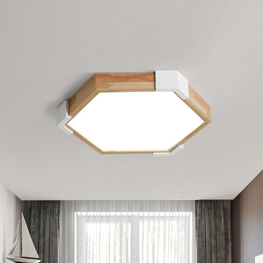 16’/20’ W Hexagon Flush Led Bedroom Lamp In White/Warm Light - Simple Wood Design / 16’ Warm
