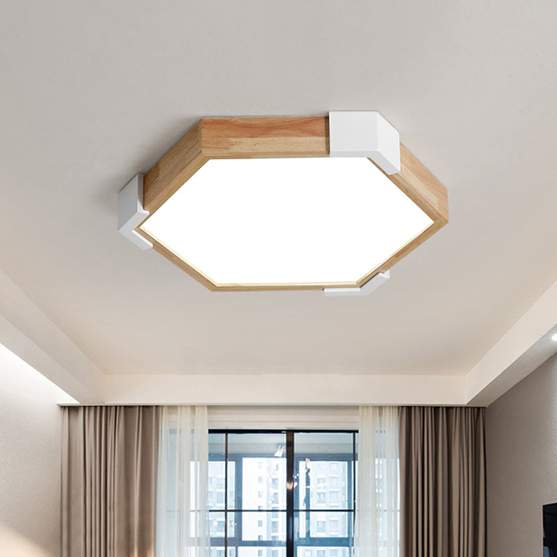 16’/20’ W Hexagon Flush Led Bedroom Lamp In White/Warm Light - Simple Wood Design