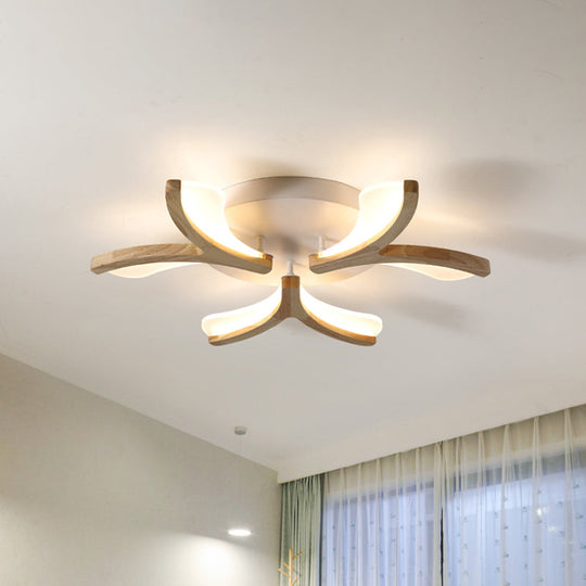 Modern Wood Y-Shape Semi Flush Light With 3/5 Heads - 23.5’/27.5’ W Led Ceiling Lamp In