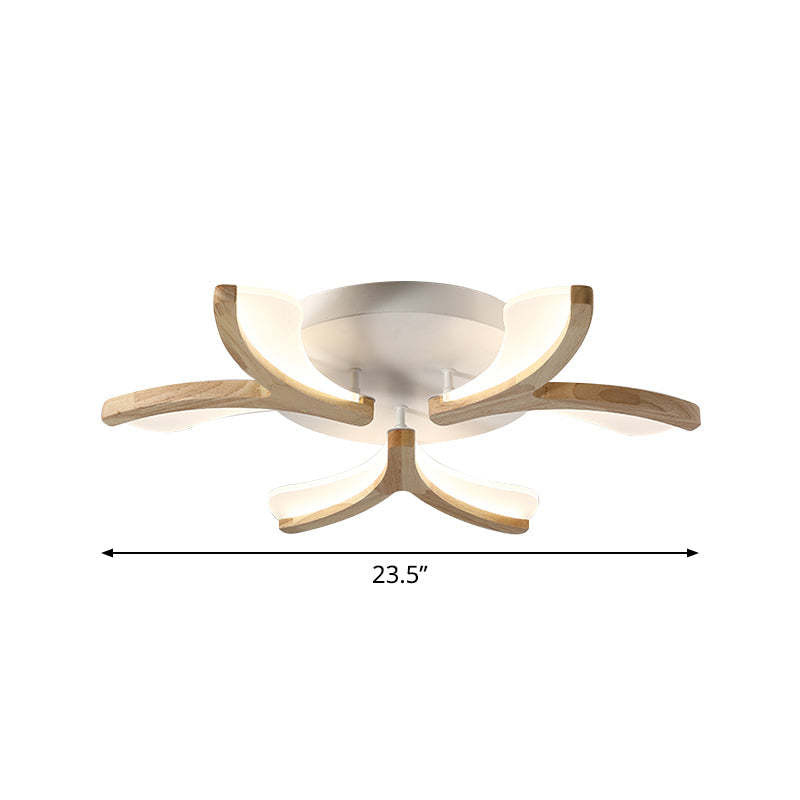 Modern Wood Y-Shape Semi Flush Light With 3/5 Heads - 23.5’/27.5’ W Led Ceiling Lamp In Warm/White
