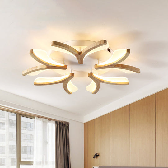 Modern Wood Y-Shape Semi Flush Light With 3/5 Heads - 23.5’/27.5’ W Led Ceiling Lamp In Warm/White