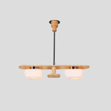 Modernist Wood Pendant Chandelier With Rectangular Frame 2 Lights Square Cream Glass Shade - Ideal