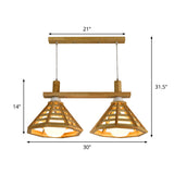 Modernist 2-Bulb Beige Polygon Pendant Lamp With Wood Shade