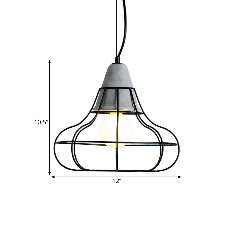 Black Iron Cage Pendant Light Kit With Cement Cap For Industrial Decor