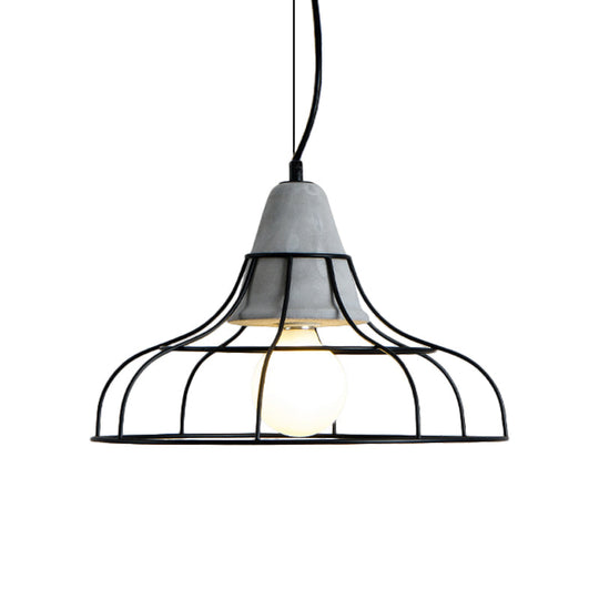 Black Iron Cage Pendant Light Kit With Cement Cap For Industrial Decor
