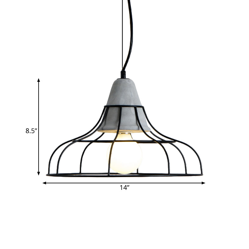 Black Iron Cage Pendant Light Kit With Cement Cap For Industrial Decor
