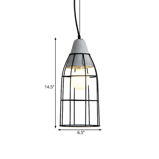 Black Iron Cage Pendant Light Kit With Cement Cap For Industrial Decor