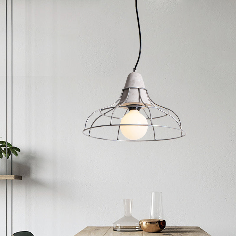 Industrial Silver Cage Pendant Light Fixture For Coffee House 1 Head Iron Cement Ceiling Lamp