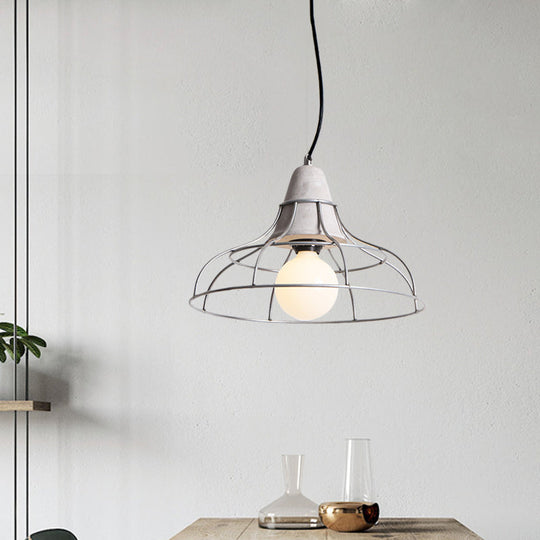Industrial Silver Cage Pendant Light Fixture For Coffee House 1 Head Iron Cement Ceiling Lamp