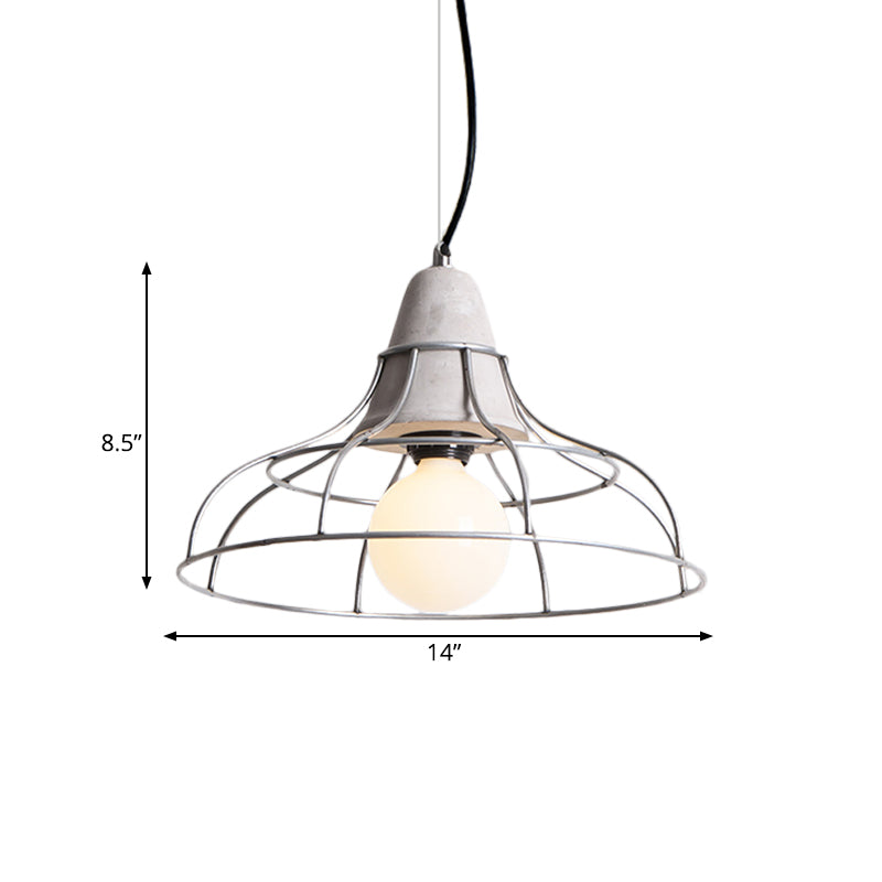 Industrial Silver Cage Pendant Light Fixture For Coffee House 1 Head Iron Cement Ceiling Lamp