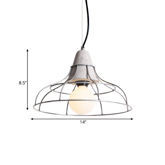 Industrial Silver Cage Pendant Light Fixture For Coffee House 1 Head Iron Cement Ceiling Lamp