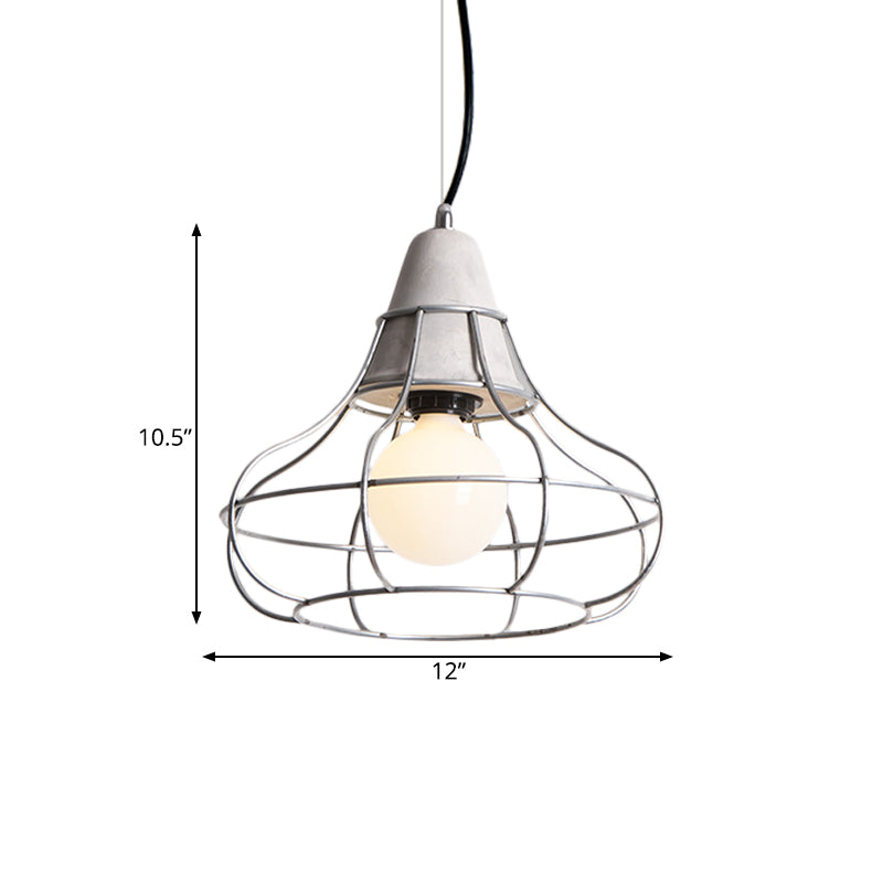 Industrial Silver Cage Pendant Light Fixture For Coffee House 1 Head Iron Cement Ceiling Lamp