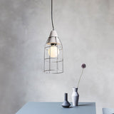 Industrial Silver Cylinder Pendant Light Fixture With Iron Head And Cage Design