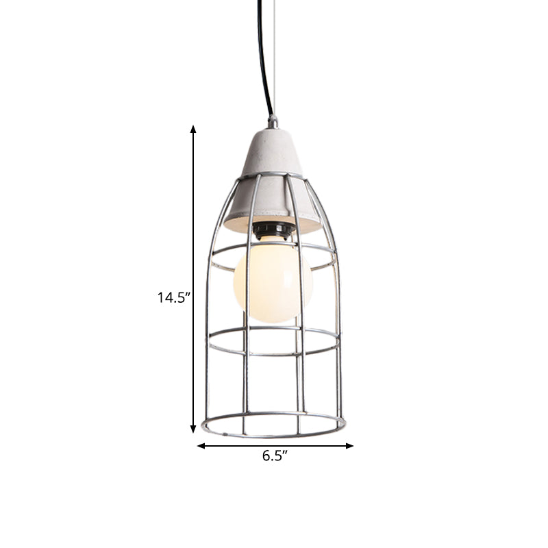 Industrial Silver Cage Pendant Light Fixture For Coffee House 1 Head Iron Cement Ceiling Lamp