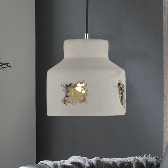 Antiqued Cement Pendant Lamp Fixture - Grey Cylinder/Dome Hanging Ceiling Light Bulb / Dome
