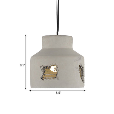 Antiqued Grey Cement Pendant Light Fixture With Hanging Bulb