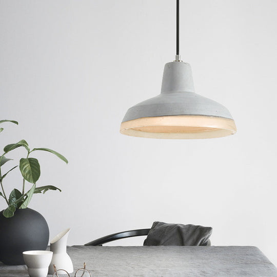Industrial-Style Cement Grey Hanging Pendant Ceiling Lamp - Cone/Bowl/Dome Design 1-Light Resin