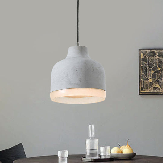 Industrial-Style Cement Grey Hanging Pendant Ceiling Lamp - Cone/Bowl/Dome Design 1-Light Resin