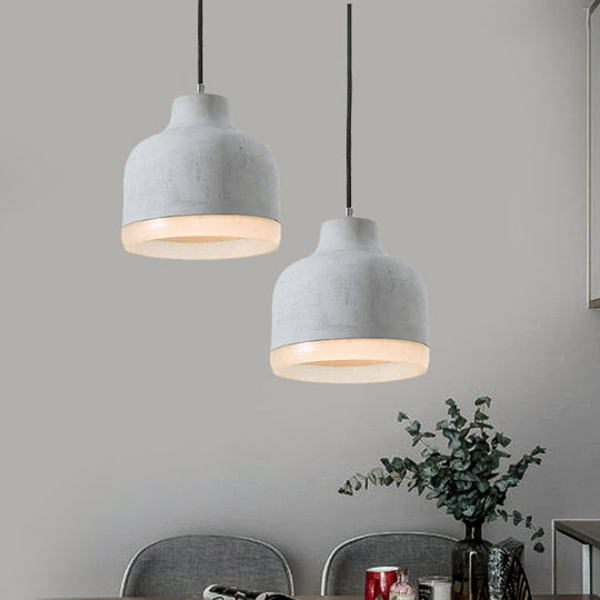 Industrial-Style Cement Grey Hanging Pendant Ceiling Lamp - Cone/Bowl/Dome Design 1-Light Resin
