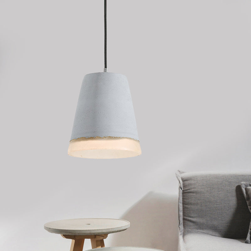 Industrial-Style Cement Grey Hanging Pendant Ceiling Lamp - Cone/Bowl/Dome Design 1-Light Resin