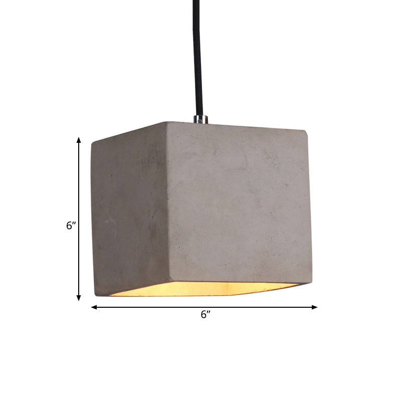 Antiqued Grey Cement Cube Pendant Light - 1-Head Hanging Ceiling Lamp For Corridor
