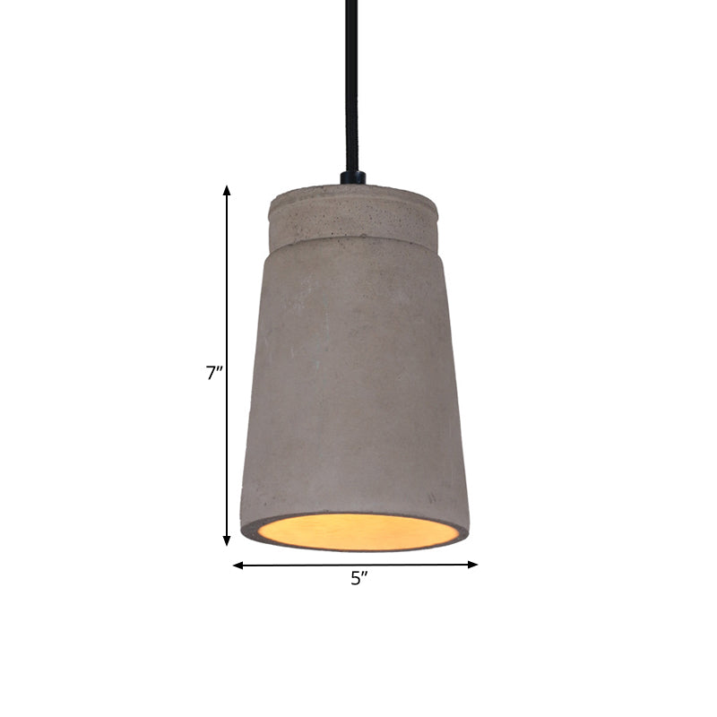 Industrial Cement Pendant Lamp For Bedroom - Grey Cylindrical Ceiling Light With 1 Bulb