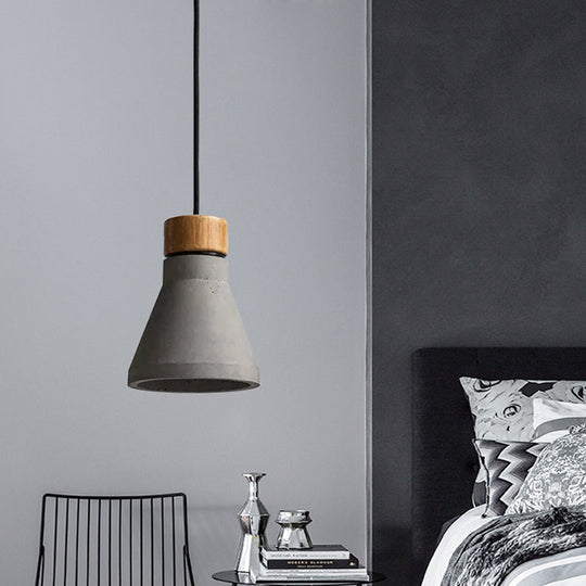 Vintage Cement Flared Pendant Ceiling Light - 1-Head Hanging Lamp Kit In Grey/Grey-Brown
