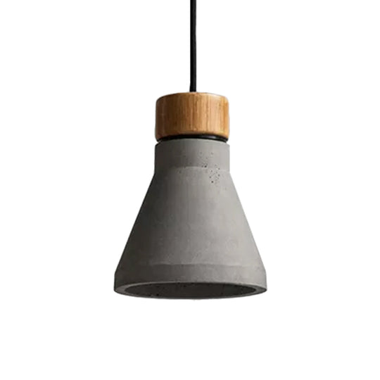 Vintage Cement Flared Pendant Ceiling Light - 1-Head Hanging Lamp Kit In Grey/Grey-Brown