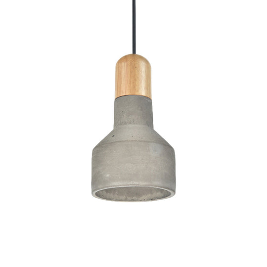 Jar Pendant Light Kit: Industrial Grey/Red/Blue Cement Hanging Lamp With Wood Top - 1-Bulb