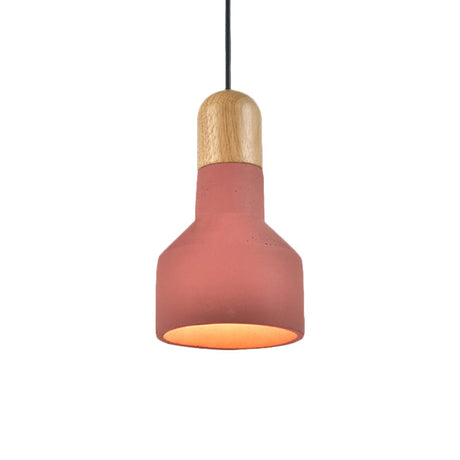 Industrial Grey/Red/Blue Cement Hanging Ceiling Lamp With Jar-Shaped Pendant And Wood Top