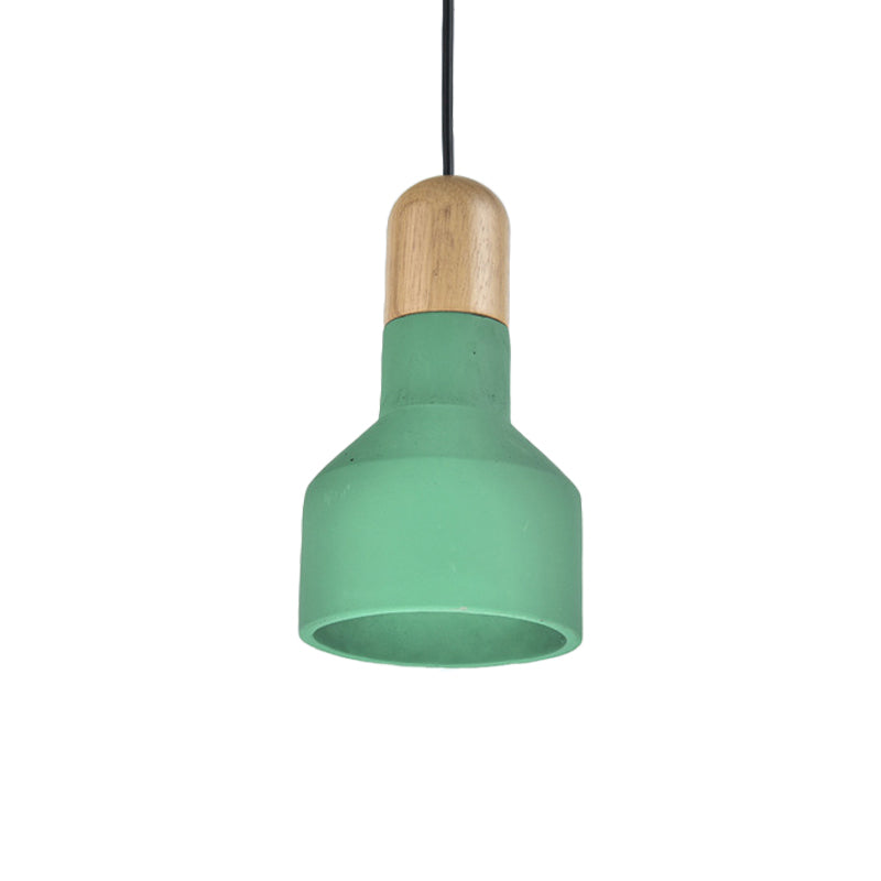 Jar Pendant Light Kit: Industrial Grey/Red/Blue Cement Hanging Lamp With Wood Top - 1-Bulb
