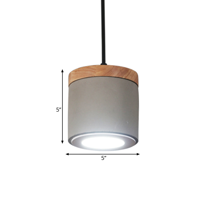 Cylindrical Antiqued Cement Led Pendant Light Fixture In Grey – Warm/White Lighting For Dining Room