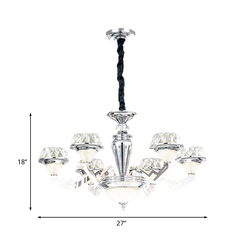 Modern 6/8 Bulb Diamond Chandelier With Crystal Suspension Pendant In Chrome