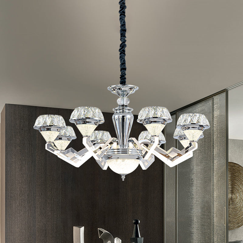 Modern 6/8 Bulb Diamond Chandelier With Crystal Suspension Pendant In Chrome