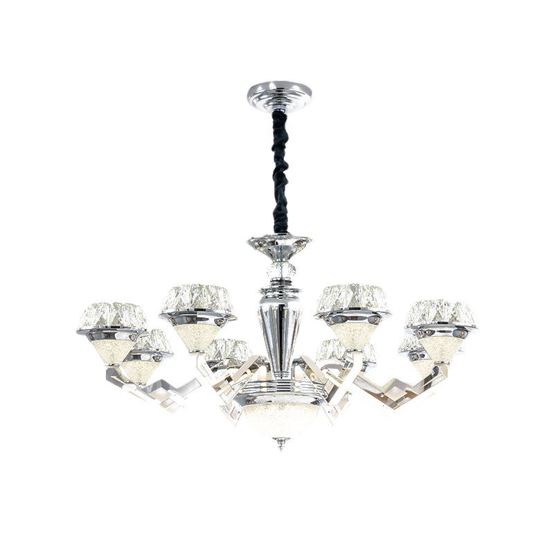 Modern 6/8 Bulb Diamond Chandelier With Crystal Suspension Pendant In Chrome