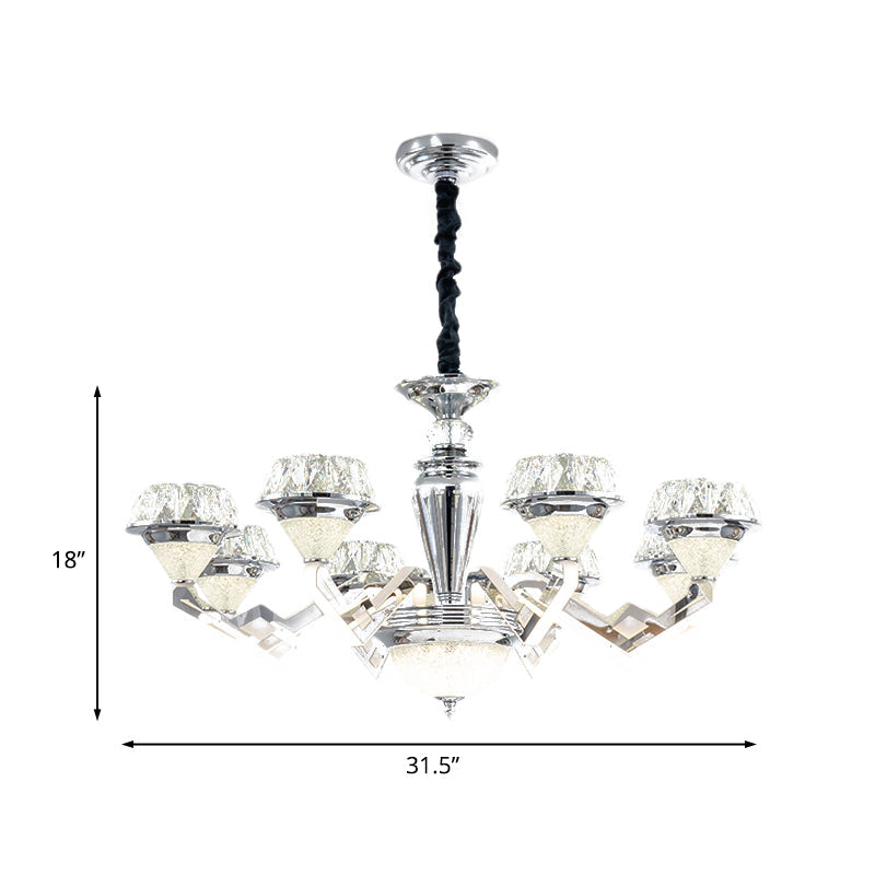 Modern 6/8 Bulb Diamond Chandelier With Crystal Suspension Pendant In Chrome