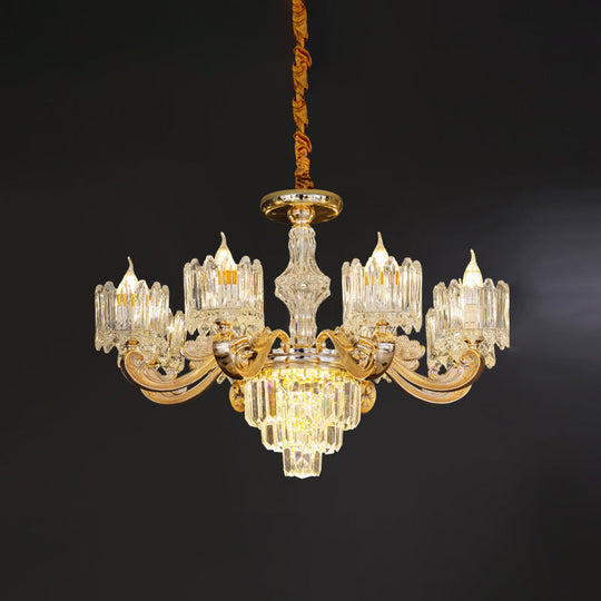 Modernist Crystal Block Round Chandelier - 6/8 Lights Gold Ceiling Pendant Lamp Ideal For Living