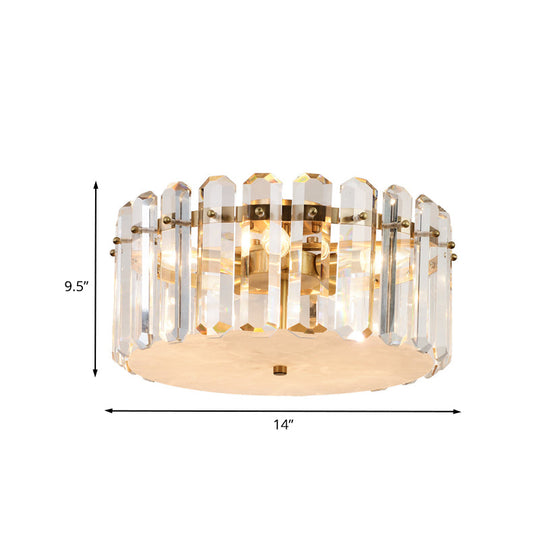Minimalist Drum Clear Crystal Flush Mount Light Fixture With 4 Bulbs