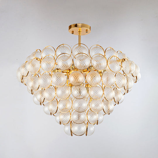 Sleek Gold Ceiling Light Fixture With Clear Ribbed Crystal Ball For Tapered Bedroom