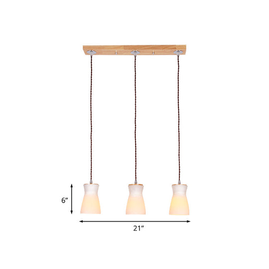 White Glass Milk Can Multi Ceiling Light - Modern Dining Room Hanging Lamp Kit With 3 Lights Wood